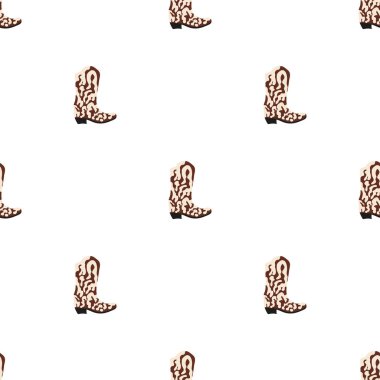 Süssüz desenli kovboy çizmeleri. Vahşi batı teması. Beyaz arkaplanda elle çizilmiş moda vektör çizimi