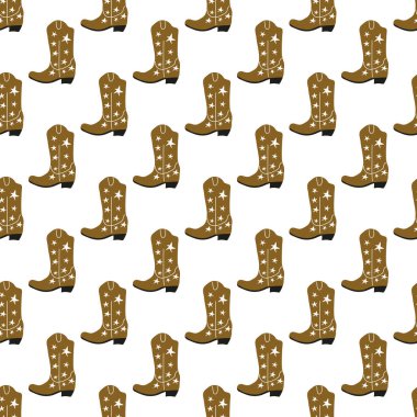 Süssüz desenli kovboy çizmeleri. Vahşi batı teması. Beyaz arkaplanda elle çizilmiş moda vektör çizimi