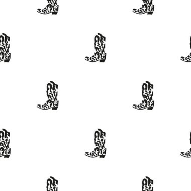 Süssüz desenli kovboy çizmeleri. Vahşi batı teması. Beyaz arkaplanda elle çizilmiş moda vektör çizimi