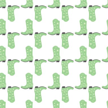 Süssüz desenli kovboy çizmeleri. Vahşi batı teması. Beyaz arkaplanda elle çizilmiş moda vektör çizimi