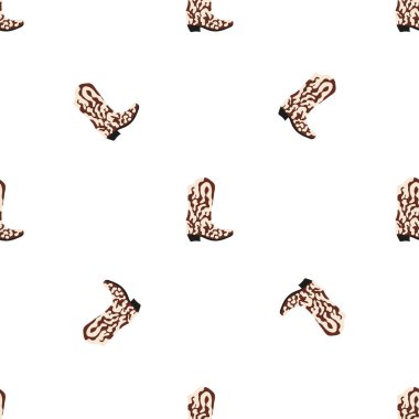 Süssüz desenli kovboy çizmeleri. Vahşi batı teması. Beyaz arkaplanda elle çizilmiş moda vektör çizimi