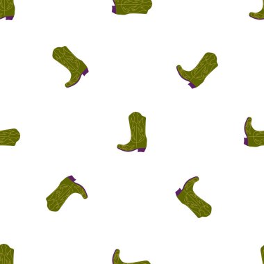 Süssüz desenli kovboy çizmeleri. Vahşi batı teması. Beyaz arkaplanda elle çizilmiş moda vektör çizimi