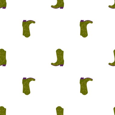 Süssüz desenli kovboy çizmeleri. Vahşi batı teması. Beyaz arkaplanda elle çizilmiş moda vektör çizimi