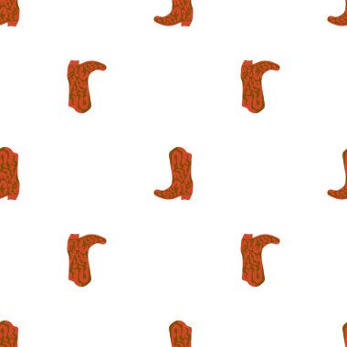 Süssüz desenli kovboy çizmeleri. Vahşi batı teması. Beyaz arkaplanda elle çizilmiş moda vektör çizimi