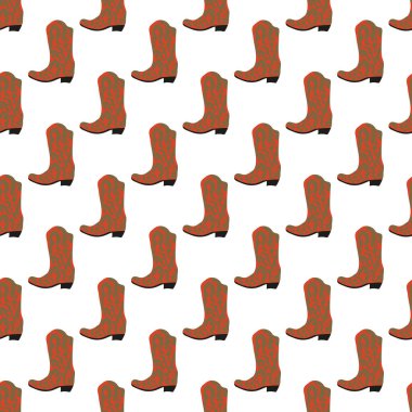 Süssüz desenli kovboy çizmeleri. Vahşi batı teması. Beyaz arkaplanda elle çizilmiş moda vektör çizimi