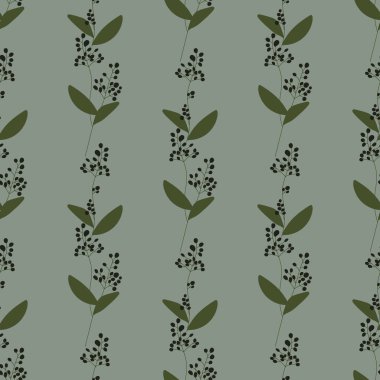 Basit, soyut el çizimi ve yapraklarla Daphne 'yi karalamak. Autumn Botanik Doğa baskısı. Çağdaş, modern, modaya uygun, kusursuz bir model.