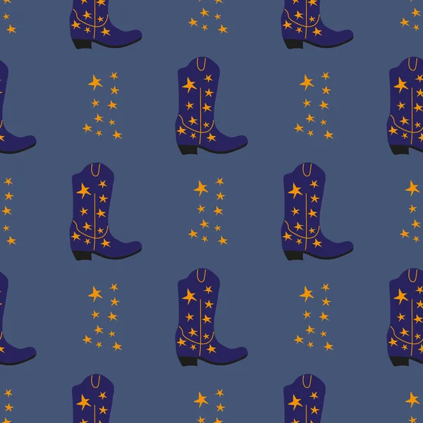 Süssüz desenli kovboy çizmeleri. Vahşi batı teması. Renk arkaplanı üzerinde el çizimi moda vektör çizimi