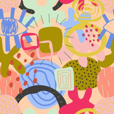 Abstract seamless pattern with doodle freeform shapes for wallpaper design. Geometric shape. Minimalist style vector print