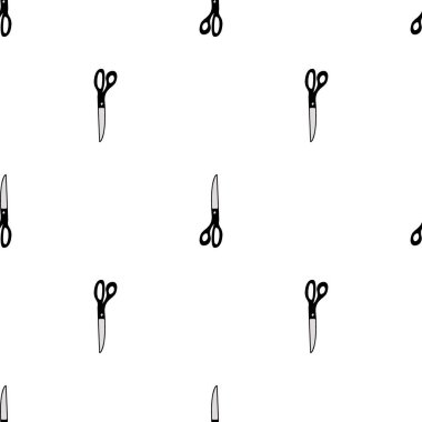 Scissor seamless pattern. Hand drawn professional pair of scissors cutting hair. Craft and scissoring. Vector print on white background