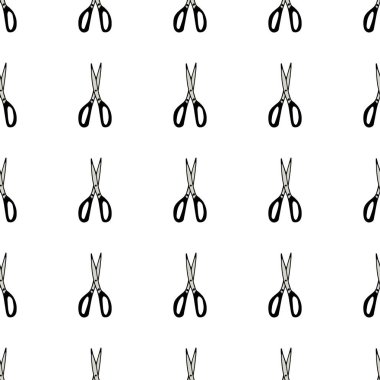 Scissor seamless pattern. Hand drawn professional pair of scissors cutting hair. Craft and scissoring. Vector print on white background