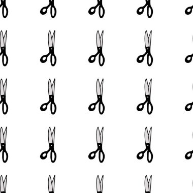 Scissor seamless pattern. Hand drawn professional pair of scissors cutting hair. Craft and scissoring. Vector print on white background