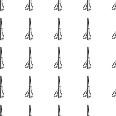 Scissor seamless pattern. Hand drawn professional pair of scissors cutting hair. Craft and scissoring. Vector print on white background