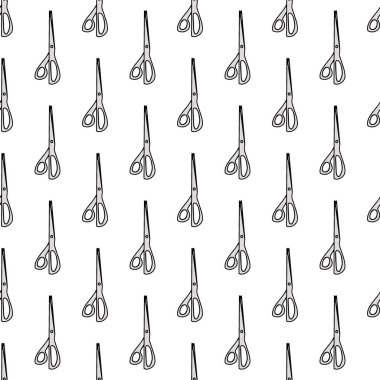 Scissor seamless pattern. Hand drawn professional pair of scissors cutting hair. Craft and scissoring. Vector print on white background