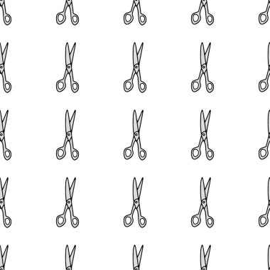 Scissor seamless pattern. Hand drawn professional pair of scissors cutting hair. Craft and scissoring. Vector print on white background