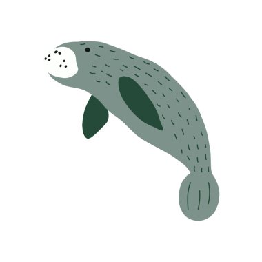 Manatee. Scandinavian style under sea. Save the manatee concept. Character design. Vector illustrations isolated on white background.