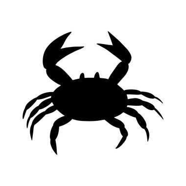 Black silhouette crab on a white background. Vector hand drawn kids illustration. Sea ocean. Underwater world