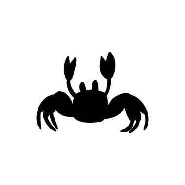 Black silhouette crab on a white background. Vector hand drawn kids illustration. Sea ocean. Underwater world
