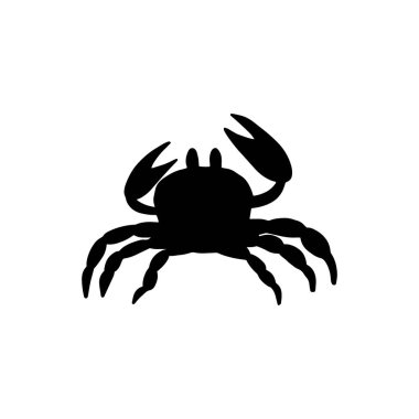 Black silhouette crab on a white background. Vector hand drawn kids illustration. Sea ocean. Underwater world