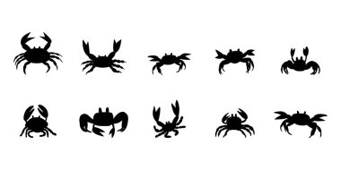 Black silhouette crab on a white background. Vector hand drawn kids illustration. Sea ocean. Underwater world