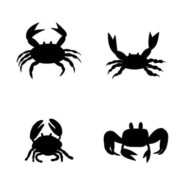 Black silhouette crab on a white background. Vector hand drawn kids illustration. Sea ocean. Underwater world