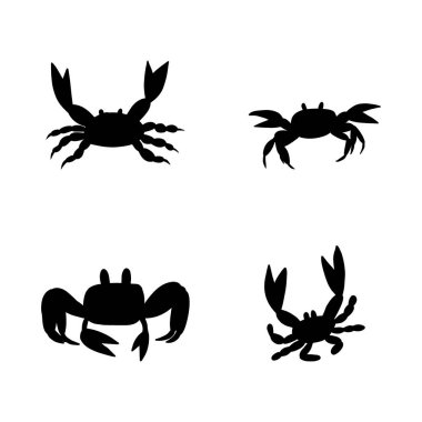 Black silhouette crab on a white background. Vector hand drawn kids illustration. Sea ocean. Underwater world