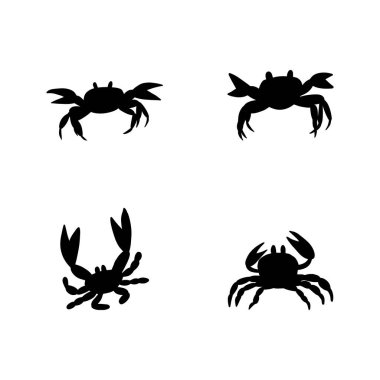 Black silhouette crab on a white background. Vector hand drawn kids illustration. Sea ocean. Underwater world