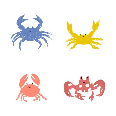 Cute crab in Scandinavian style on a white background. Vector hand drawn kids illustration. Sea ocean. Underwater world