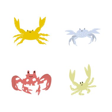 Cute crab in Scandinavian style on a white background. Vector hand drawn kids illustration. Sea ocean. Underwater world