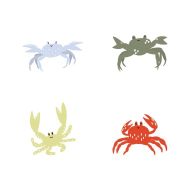 Cute crab in Scandinavian style on a white background. Vector hand drawn kids illustration. Sea ocean. Underwater world