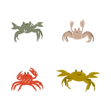 Cute crab in Scandinavian style on a white background. Vector hand drawn kids illustration. Sea ocean. Underwater world