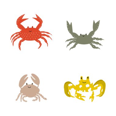 Cute crab in Scandinavian style on a white background. Vector hand drawn kids illustration. Sea ocean. Underwater world