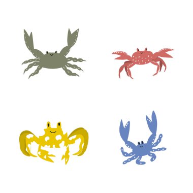 Cute crab in Scandinavian style on a white background. Vector hand drawn kids illustration. Sea ocean. Underwater world