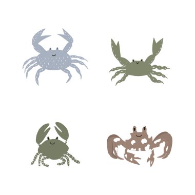 Cute crab in Scandinavian style on a white background. Vector hand drawn kids illustration. Sea ocean. Underwater world