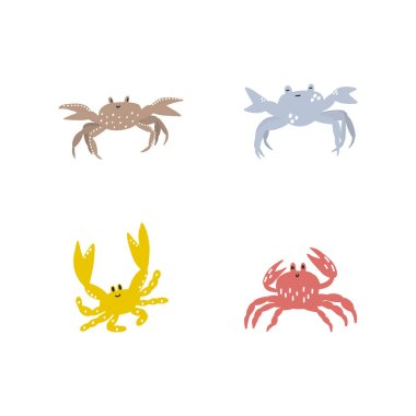Cute crab in Scandinavian style on a white background. Vector hand drawn kids illustration. Sea ocean. Underwater world