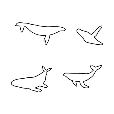 Whale, black line silhouette ocean animal. Sealife in Scandinavian style on a white background. Great for poster, card, apparel print. Vector illustration