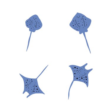 Stingray Balığı Karakteri derin arka planda Karadeniz Hayvanı. Vahşi yaşam çizimi. Vektör illüstrasyonu.