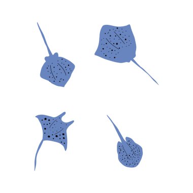 Stingray Balığı Karakteri derin arka planda Karadeniz Hayvanı. Vahşi yaşam çizimi. Vektör illüstrasyonu.