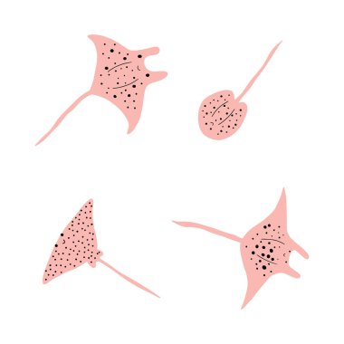 Stingray Balığı Karakteri derin arka planda Karadeniz Hayvanı. Vahşi yaşam çizimi. Vektör illüstrasyonu.