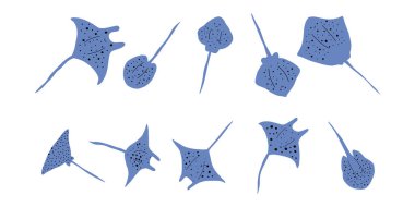 Stingray Balığı Karakteri derin arka planda Karadeniz Hayvanı. Vahşi yaşam çizimi. Vektör illüstrasyonu.