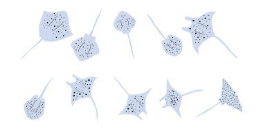 Stingray Balığı Karakteri derin arka planda Karadeniz Hayvanı. Vahşi yaşam çizimi. Vektör illüstrasyonu.