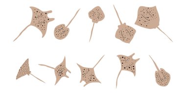 Stingray Balığı Karakteri derin arka planda Karadeniz Hayvanı. Vahşi yaşam çizimi. Vektör illüstrasyonu.