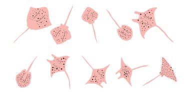 Stingray Balığı Karakteri derin arka planda Karadeniz Hayvanı. Vahşi yaşam çizimi. Vektör illüstrasyonu.