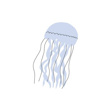 Derin arka planda denizanası karakteri. Vahşi yaşam çizimi. Vektör illüstrasyonu.