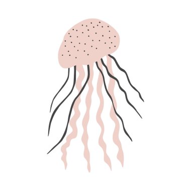 Derin arka planda denizanası karakteri. Vahşi yaşam çizimi. Vektör illüstrasyonu.