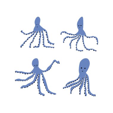 Ahtapot Karakteri derin arka planda deniz hayvanı. Vahşi yaşam çizimi. İç çamaşırı dünyası. Vektör illüstrasyonu.