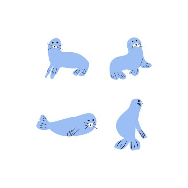 Seal Character sea animal on deep background. Wild life illustration. Underwear world. Vector illustration.