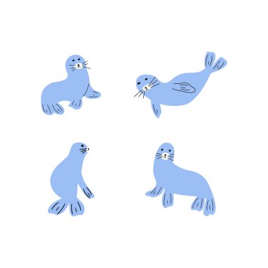 Seal Character sea animal on deep background. Wild life illustration. Underwear world. Vector illustration.