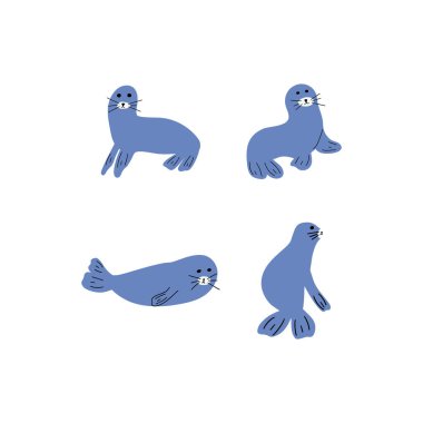 Seal Character sea animal on deep background. Wild life illustration. Underwear world. Vector illustration.