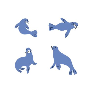 Seal Character sea animal on deep background. Wild life illustration. Underwear world. Vector illustration.