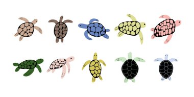 Kaplumbağa karakteri derin arka planda deniz hayvanı. Vahşi yaşam çizimi. İç çamaşırı dünyası. Vektör illüstrasyonu.